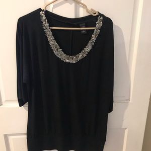 Ladies black sequin neck detail top